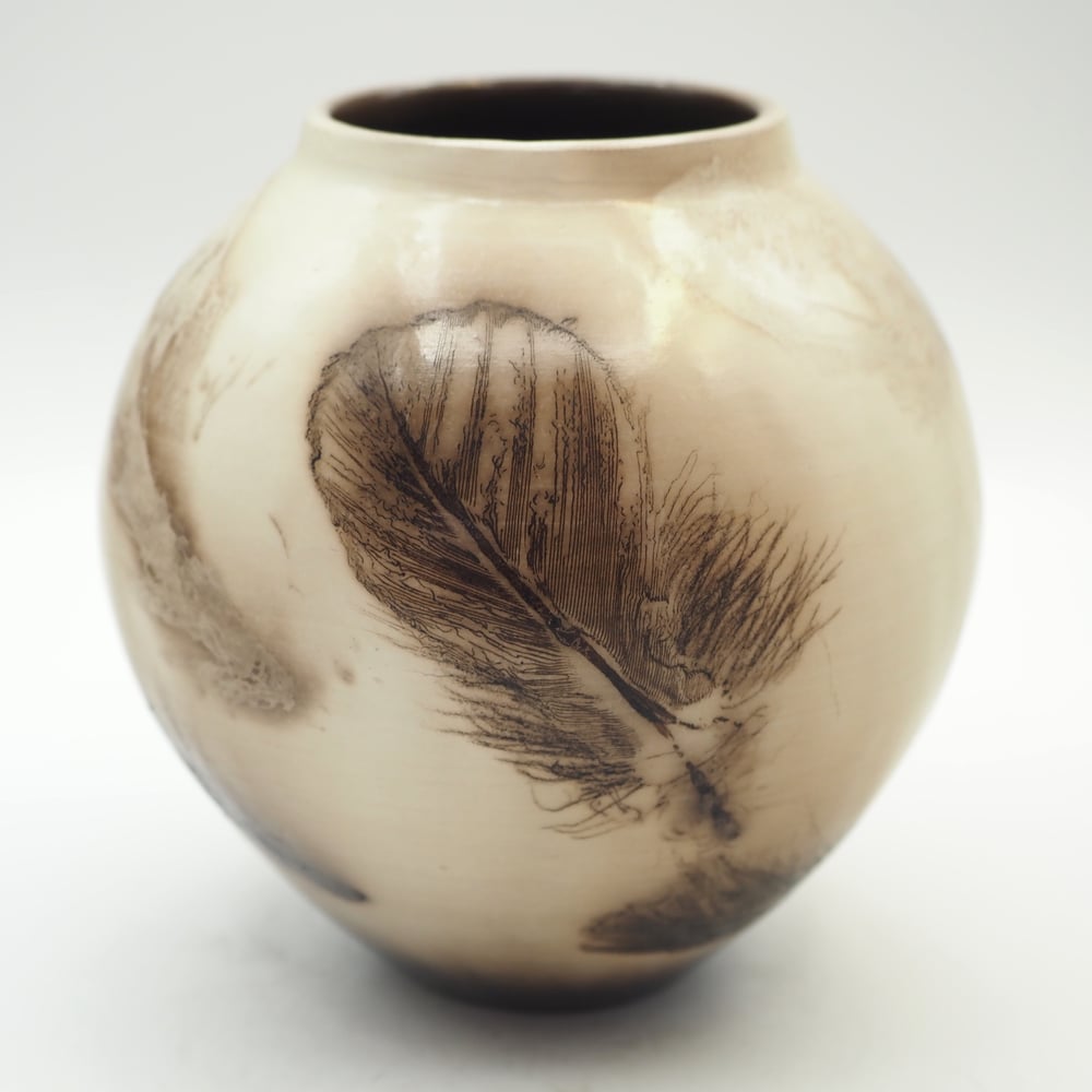 Image of Ghost Feather Raku Pot 002