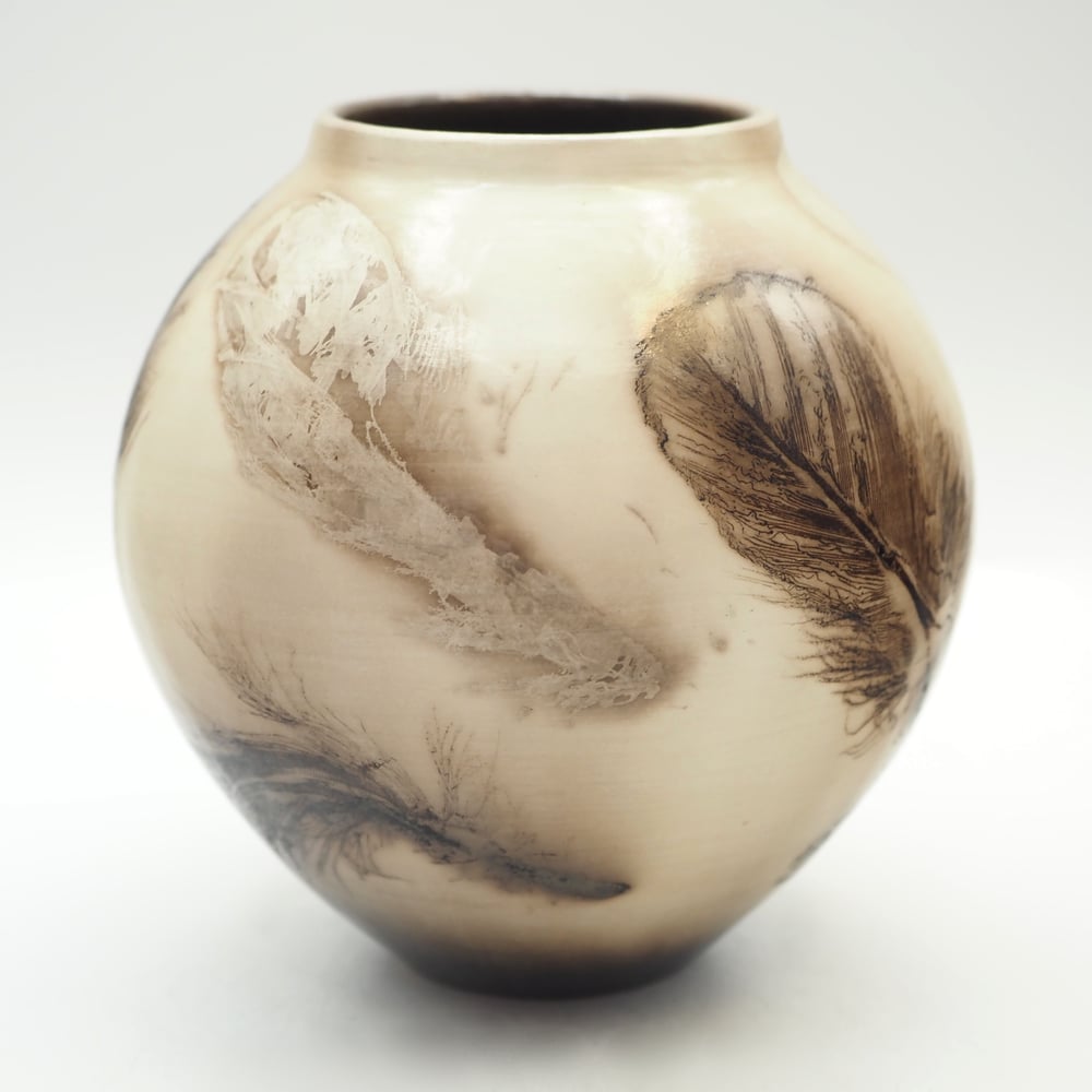 Image of Ghost Feather Raku Pot 002