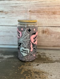 Image 2 of 16oz Valentine's and Bats Glass Snow Globe Tumbler