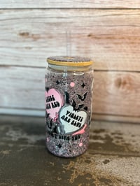 Image 1 of 16oz Valentine's and Bats Glass Snow Globe Tumbler