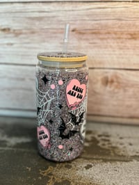 Image 3 of 16oz Valentine's and Bats Glass Snow Globe Tumbler