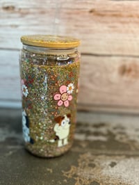 Image 4 of 16oz Spring Bluey  Glass Snow Globe Tumbler