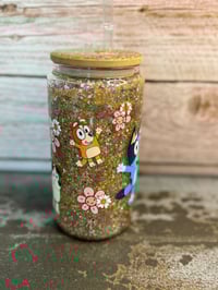 Image 2 of 16oz Spring Bluey  Glass Snow Globe Tumbler