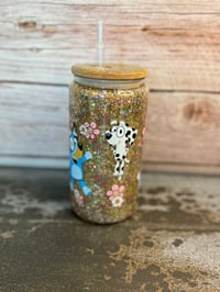 Image 3 of 16oz Spring Bluey  Glass Snow Globe Tumbler
