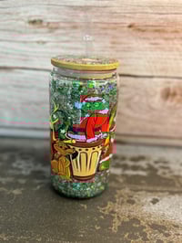 Image 5 of 16oz Grinch Christmas Coffee Glass Snow Globe Tumbler