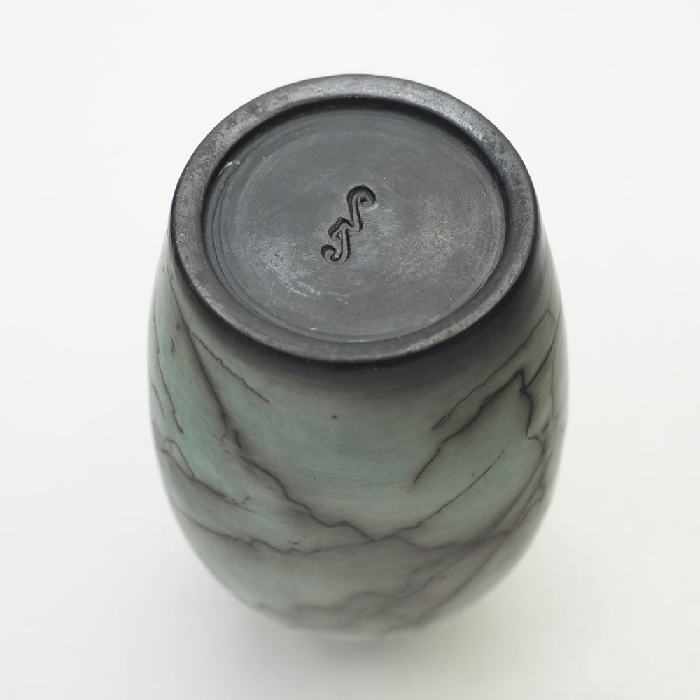 Image of Blue Horsehair Raku Pot 004