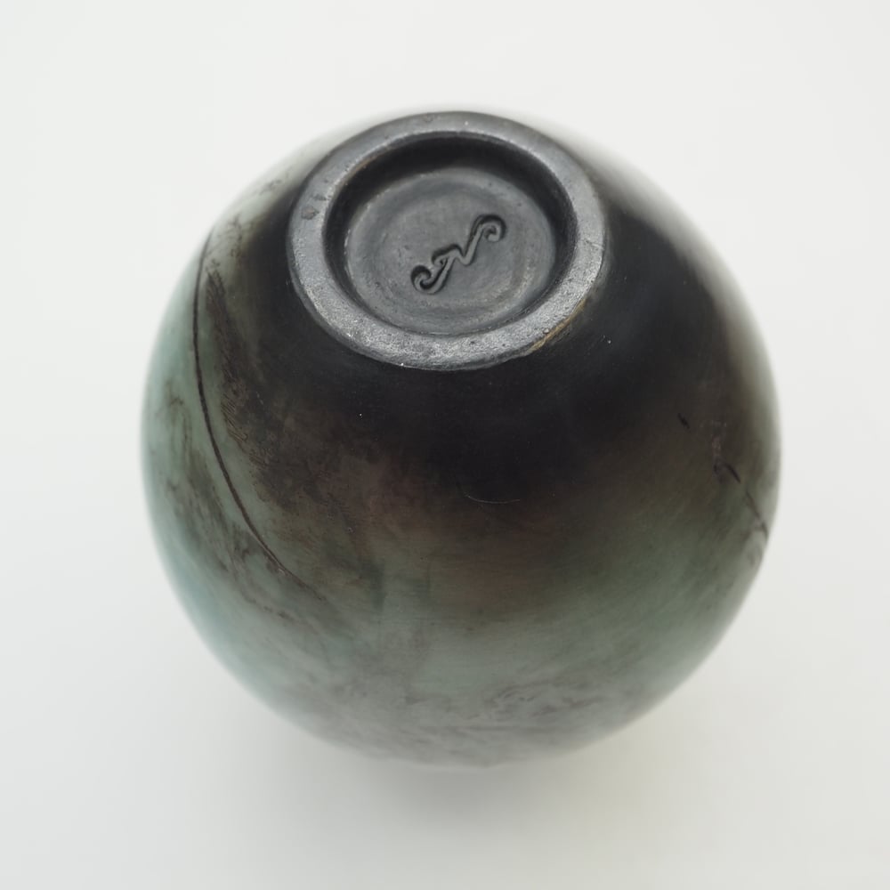 Image of Blue Ghost Feather Raku Pot 002