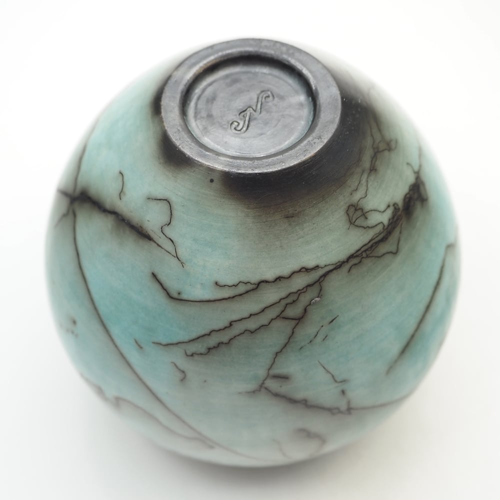 Image of Blue Horsehair Raku Pot 003