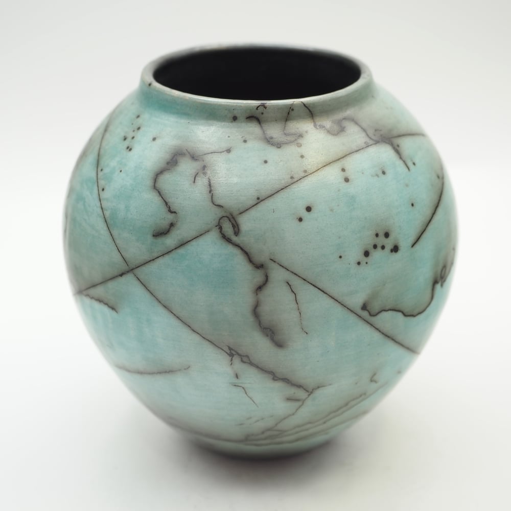 Image of Blue Horsehair Raku Pot 003