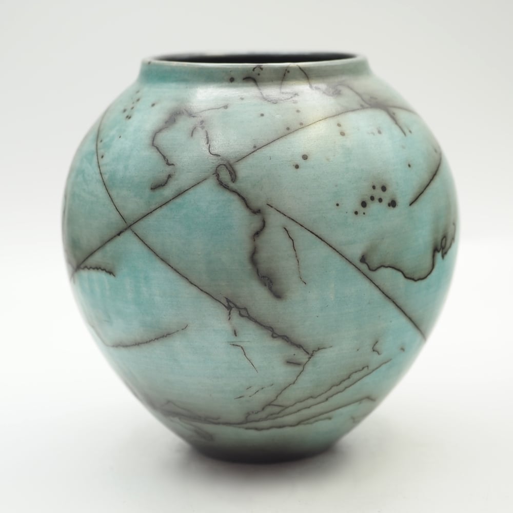 Image of Blue Horsehair Raku Pot 003