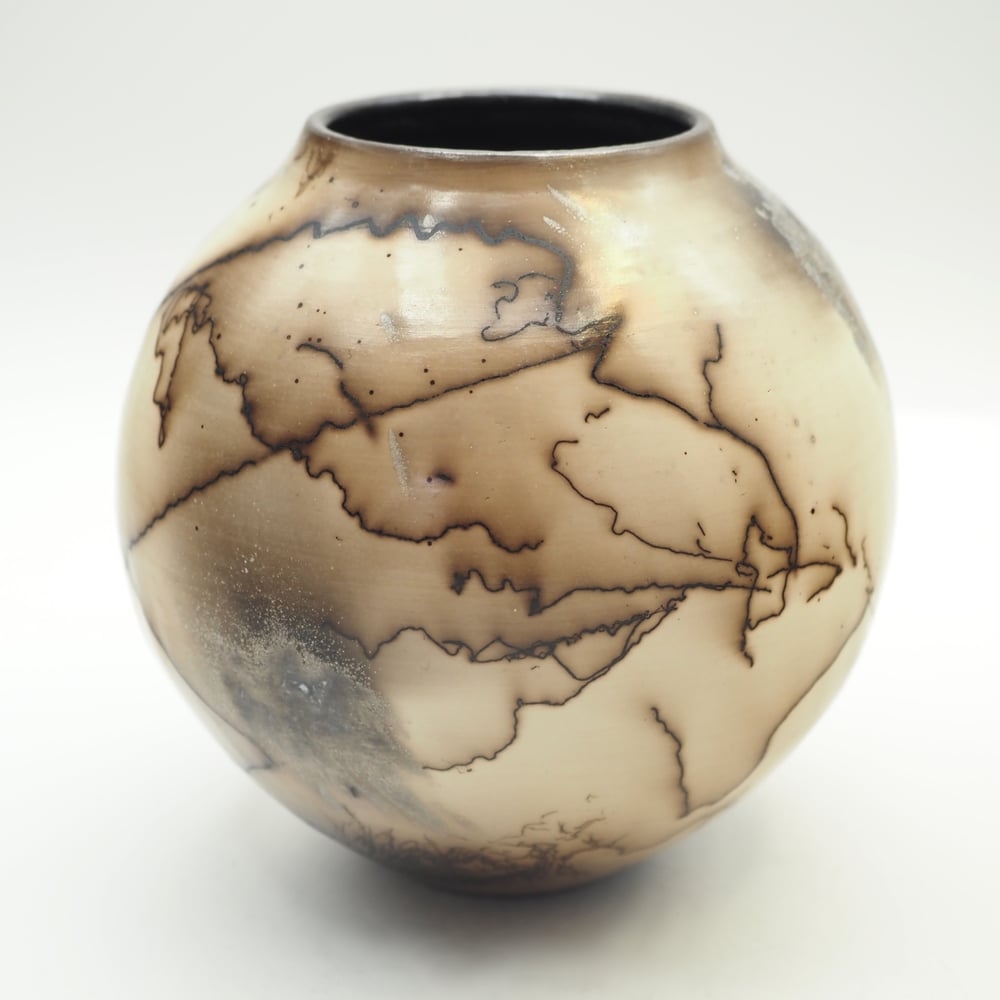 Image of Horsehair and Feather Raku Pot 001
