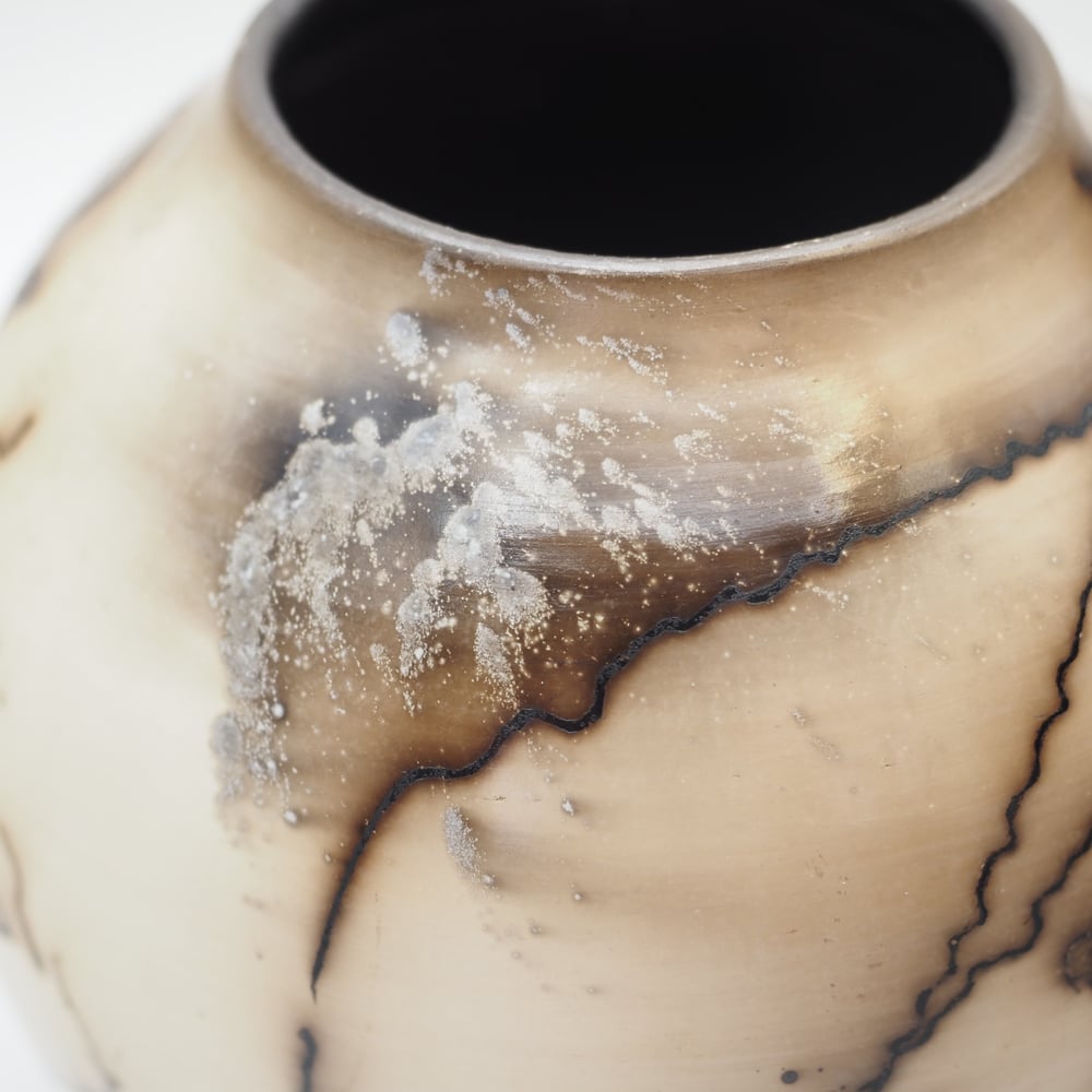 Image of Horsehair and Feather Raku Pot 001