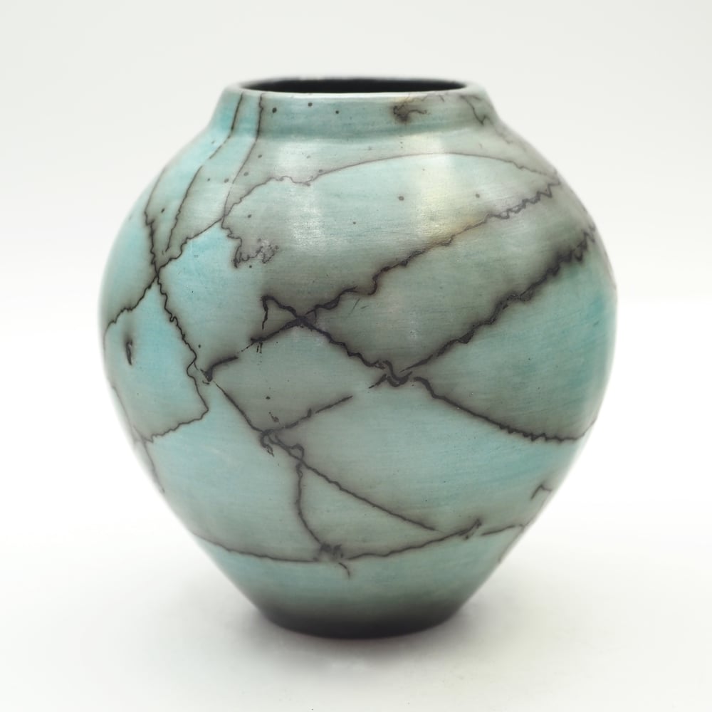 Image of Blue Horsehair Raku Pot 002