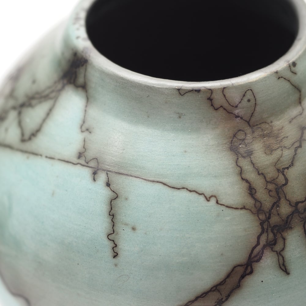 Image of Blue Horsehair Raku Pot 002