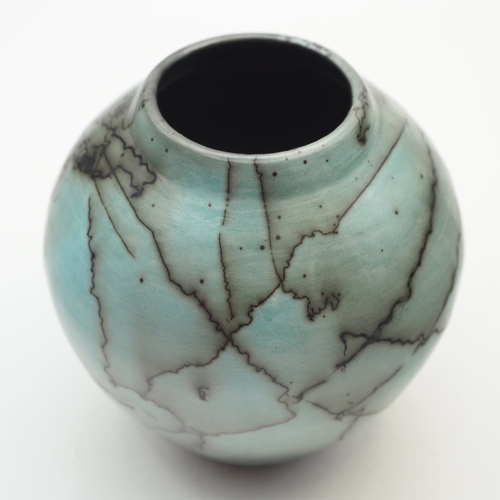 Image of Blue Horsehair Raku Pot 002