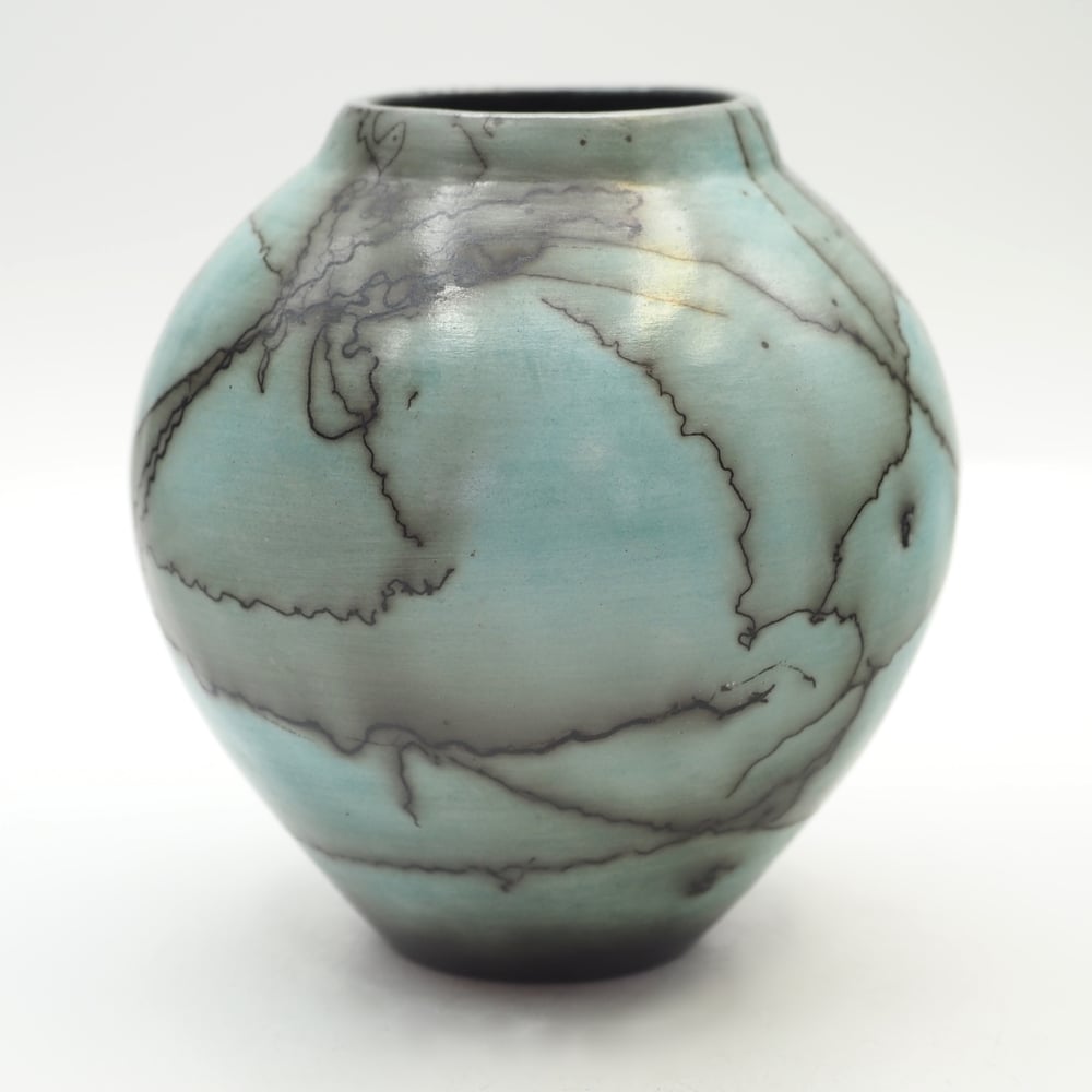Image of Blue Horsehair Raku Pot 002