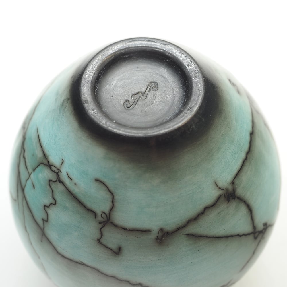 Image of Blue Horsehair Raku Pot 002