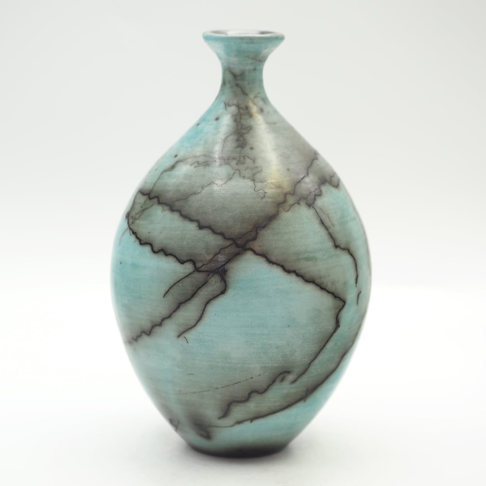 Image of Blue Horsehair Raku Pot 001