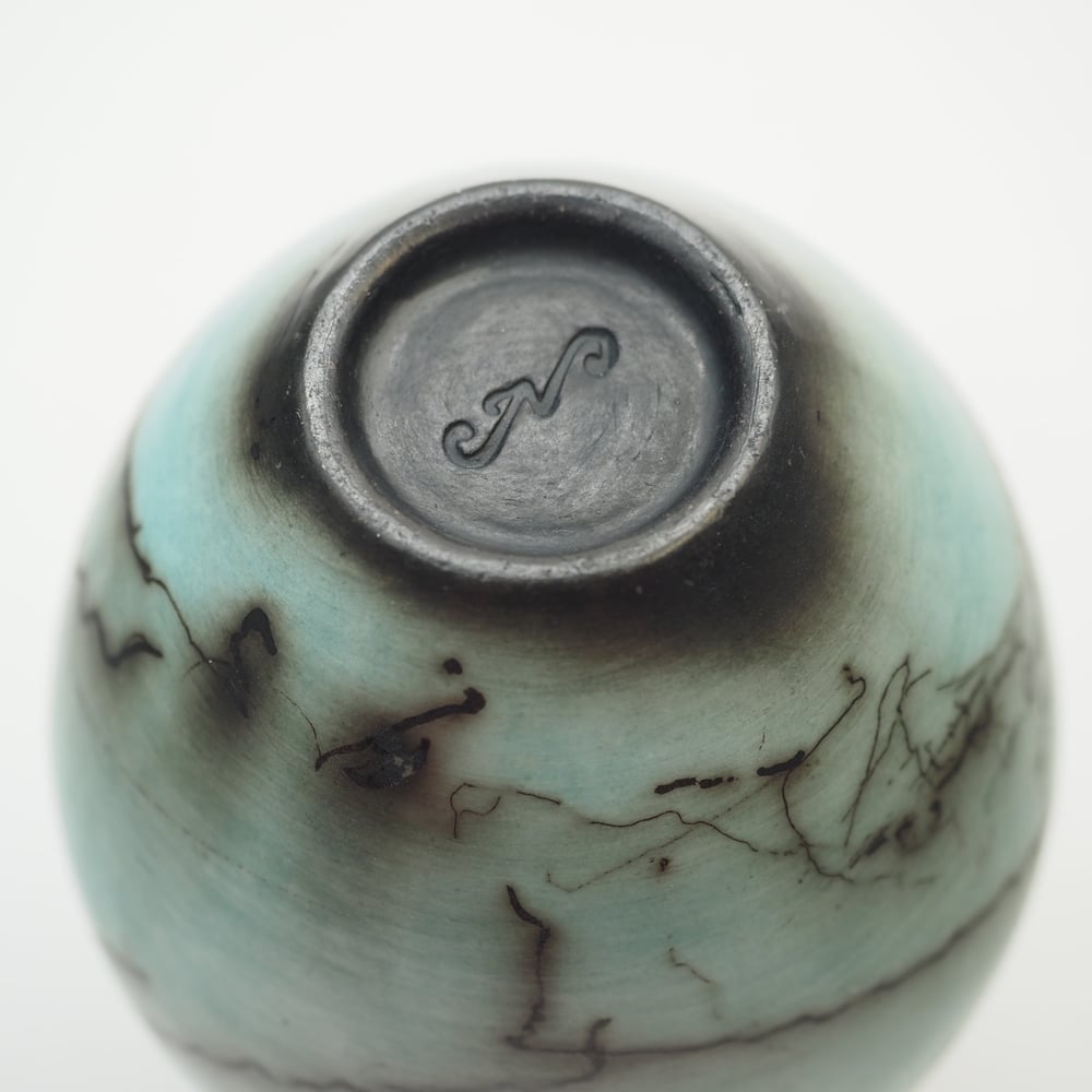 Image of Blue Horsehair Raku Pot 001