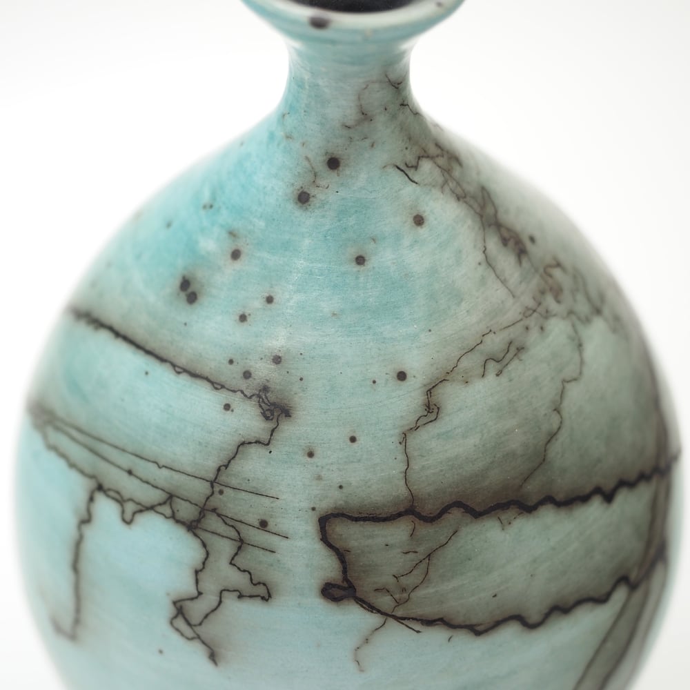 Image of Blue Horsehair Raku Pot 001