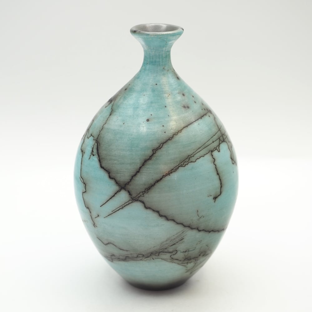 Image of Blue Horsehair Raku Pot 001