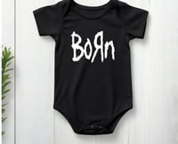 Image 1 of Born Baby Bodysuit Gift- Black "Born" Baby Bodysuit- Rock Baby Gift- Rock Fan Baby Shower Gift- M...