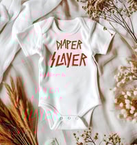 Image 2 of Slayer Fans Baby Gift- Black "Diaper Slayer" Baby Bodysuit- Rock Baby Gift- Rock Fan Baby Shower ...