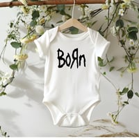 Image 2 of Born Baby Bodysuit Gift- Black "Born" Baby Bodysuit- Rock Baby Gift- Rock Fan Baby Shower Gift- M...