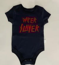 Image 3 of Slayer Fans Baby Gift- Black "Diaper Slayer" Baby Bodysuit- Rock Baby Gift- Rock Fan Baby Shower ...