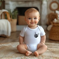 Image 2 of Rock On Baby Bodysuit Shower Gift- Skeleton Rock On Logo Rock Fans Baby Gift- Emo Goth Cool Baby ...