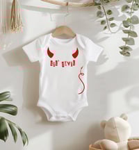 Image 4 of Lil' Devil Baby Bodysuit- Cute Little Devil Baby Shower Gift- Rock Baby Gift- Rock Fan Baby Showe...