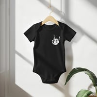 Image 3 of Rock On Baby Bodysuit Shower Gift- Skeleton Rock On Logo Rock Fans Baby Gift- Emo Goth Cool Baby ...