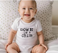Image 3 of Alt Metal Rock Fans Baby Gift- Down In A Crib Baby Bodysuit- Rock Baby Gift- Rock Fan Baby Shower...