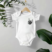 Image 4 of Rock On Baby Bodysuit Shower Gift- Skeleton Rock On Logo Rock Fans Baby Gift- Emo Goth Cool Baby ...