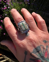Image 4 of WL&A Rustic Bronze & Sterling Royston Ribbon Turquoise Thunderbird Signet - Size 11
