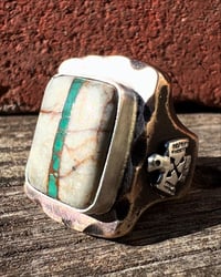 Image 1 of WL&A Rustic Bronze & Sterling Royston Ribbon Turquoise Thunderbird Signet - Size 11