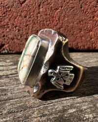 Image 3 of WL&A Rustic Bronze & Sterling Royston Ribbon Turquoise Thunderbird Signet - Size 11