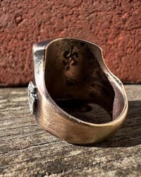 Image 5 of WL&A Rustic Bronze & Sterling Royston Ribbon Turquoise Thunderbird Signet - Size 11