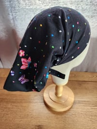 Image 1 of Linen Tichel in Butterflies on Black