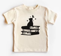Image 1 of Cat and Books Natural Shirt Neutral Boys Girls Top