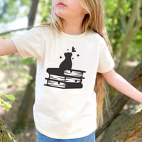 Image 2 of Cat and Books Natural Shirt Neutral Boys Girls Top