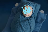 Image 1 of Knitted pillow wrap and bonnet hats denim