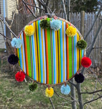 Image 1 of Vintage Striped Fabric Pin Display 9 inch