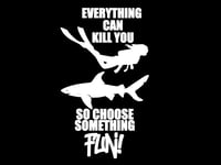 Image 2 of Custom waterproof Everything can kill you graffiti style scuba diving sticker, Shark