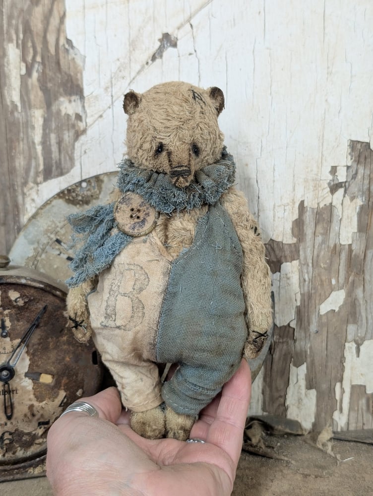 Image of  7" -Vintage Old Primitive Teddy Bear in romper  by Whendi's Bears