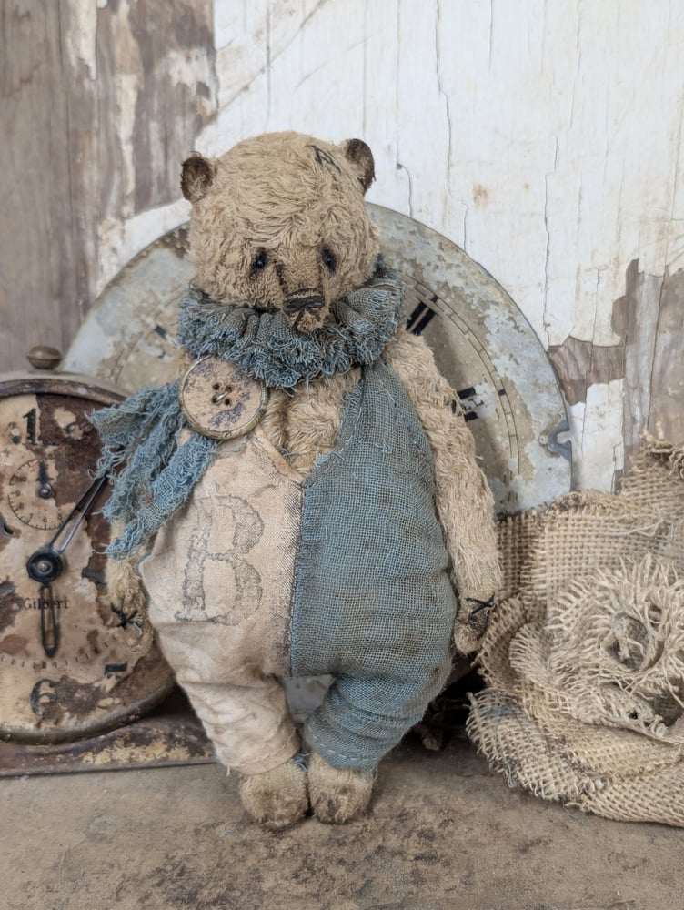 Image of  7" -Vintage Old Primitive Teddy Bear in romper  by Whendi's Bears