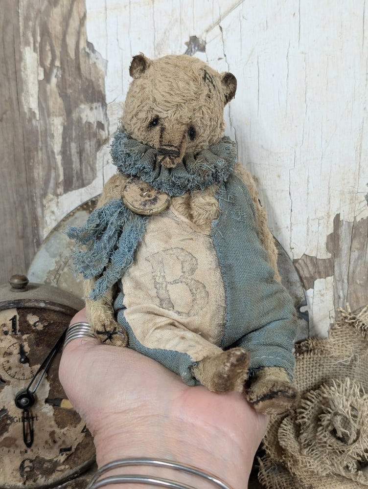 Image of  7" -Vintage Old Primitive Teddy Bear in romper  by Whendi's Bears