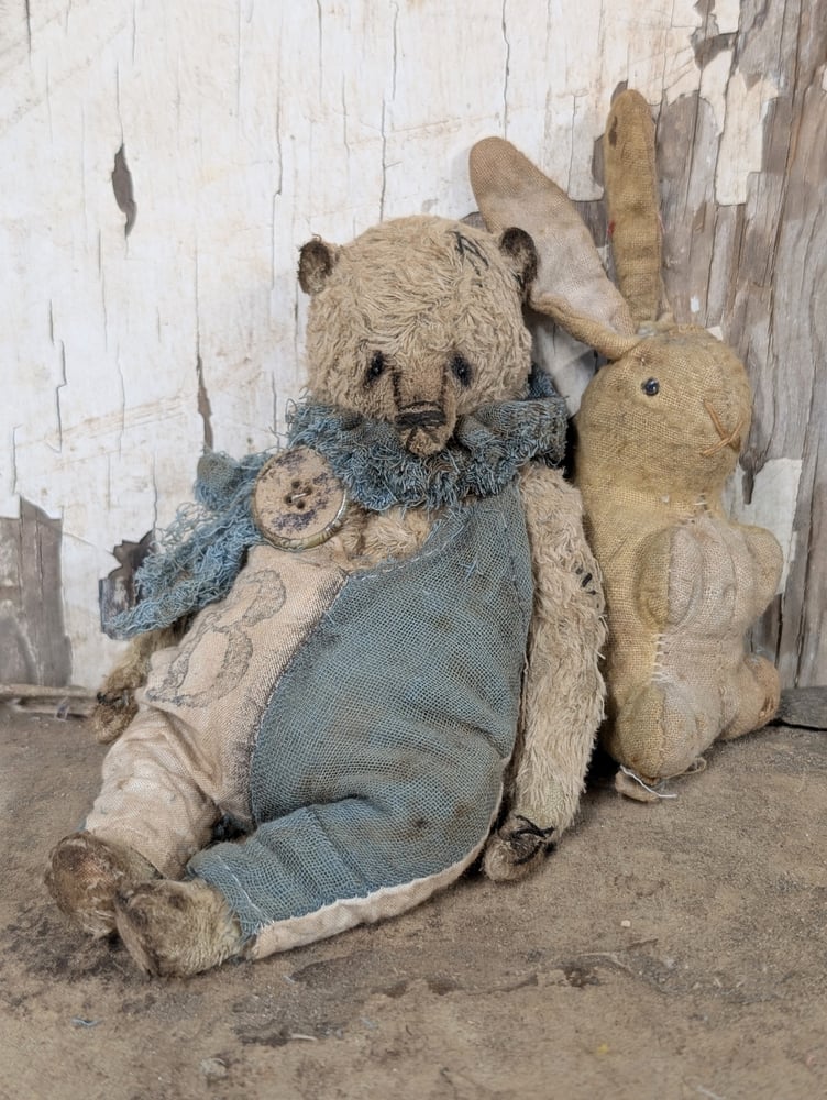 Image of  7" -Vintage Old Primitive Teddy Bear in romper  by Whendi's Bears