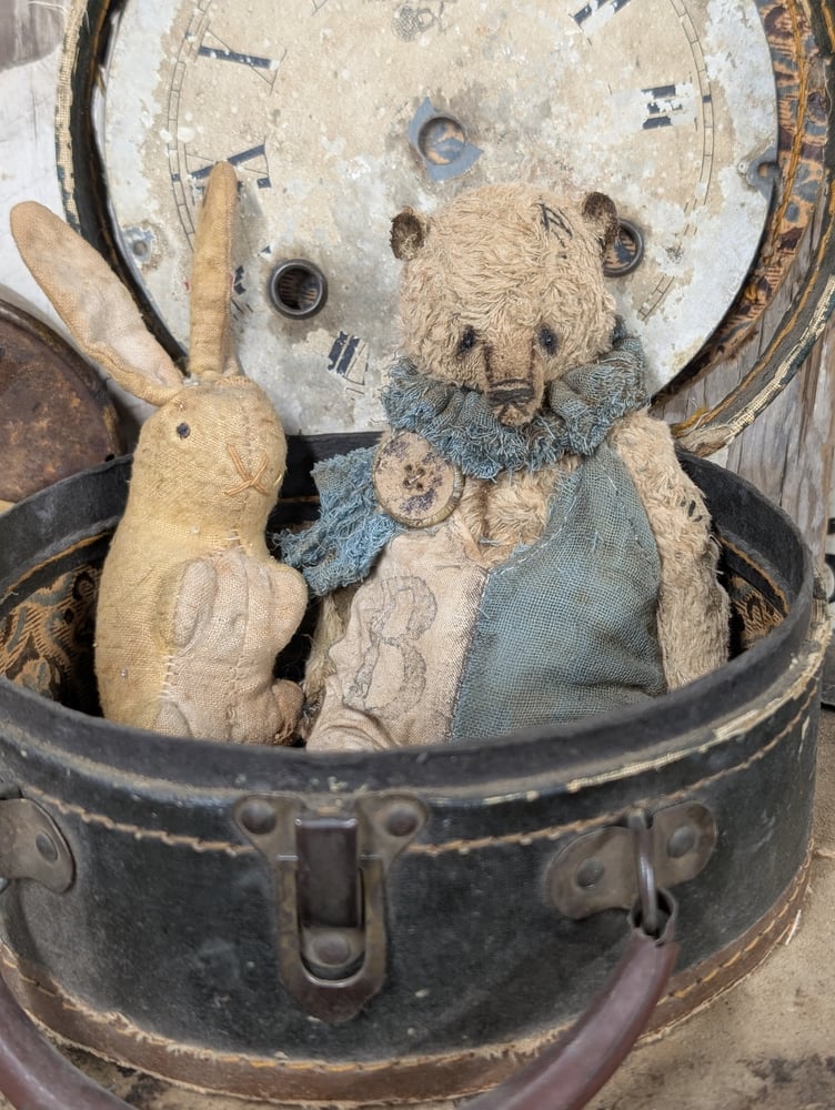 Image of  7" -Vintage Old Primitive Teddy Bear in romper  by Whendi's Bears