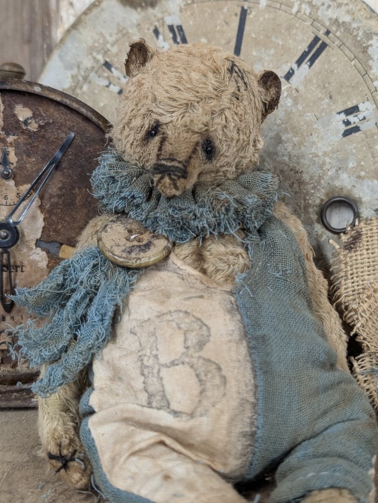 Image of  7" -Vintage Old Primitive Teddy Bear in romper  by Whendi's Bears